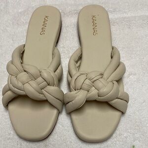 Kaanas Beige Knotted Slide Sandals